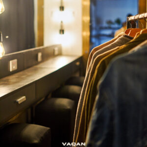 Make-up room with warm bulbs and hanger